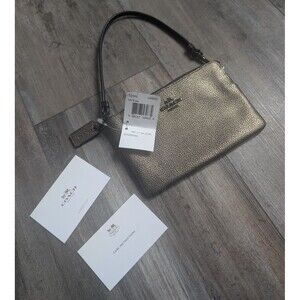 NWT Coach Metallic Small L-Zip/Corner Zip Wristlet NEW Shimmer Finish Bronze
